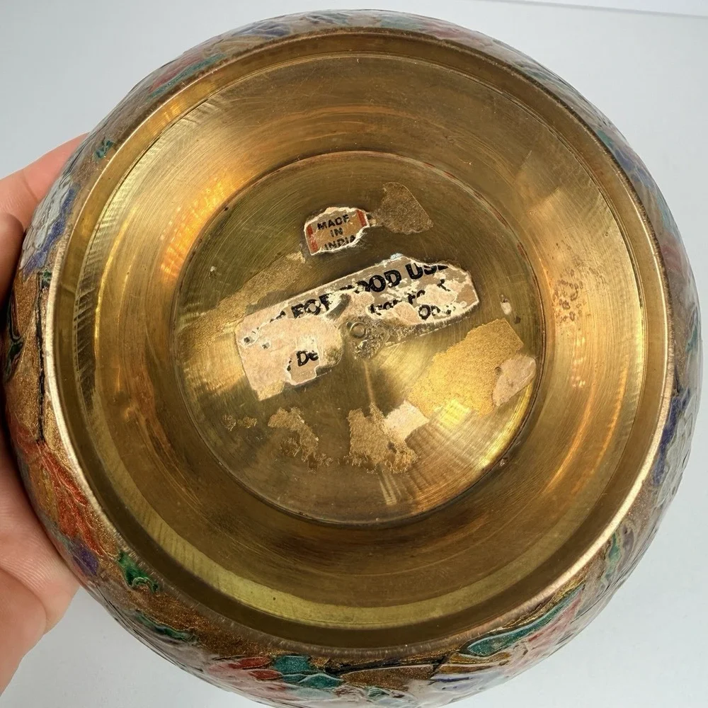 Colorful Cloisonné enamel bowl‎ Scalloped With Floral & Greek Key Design